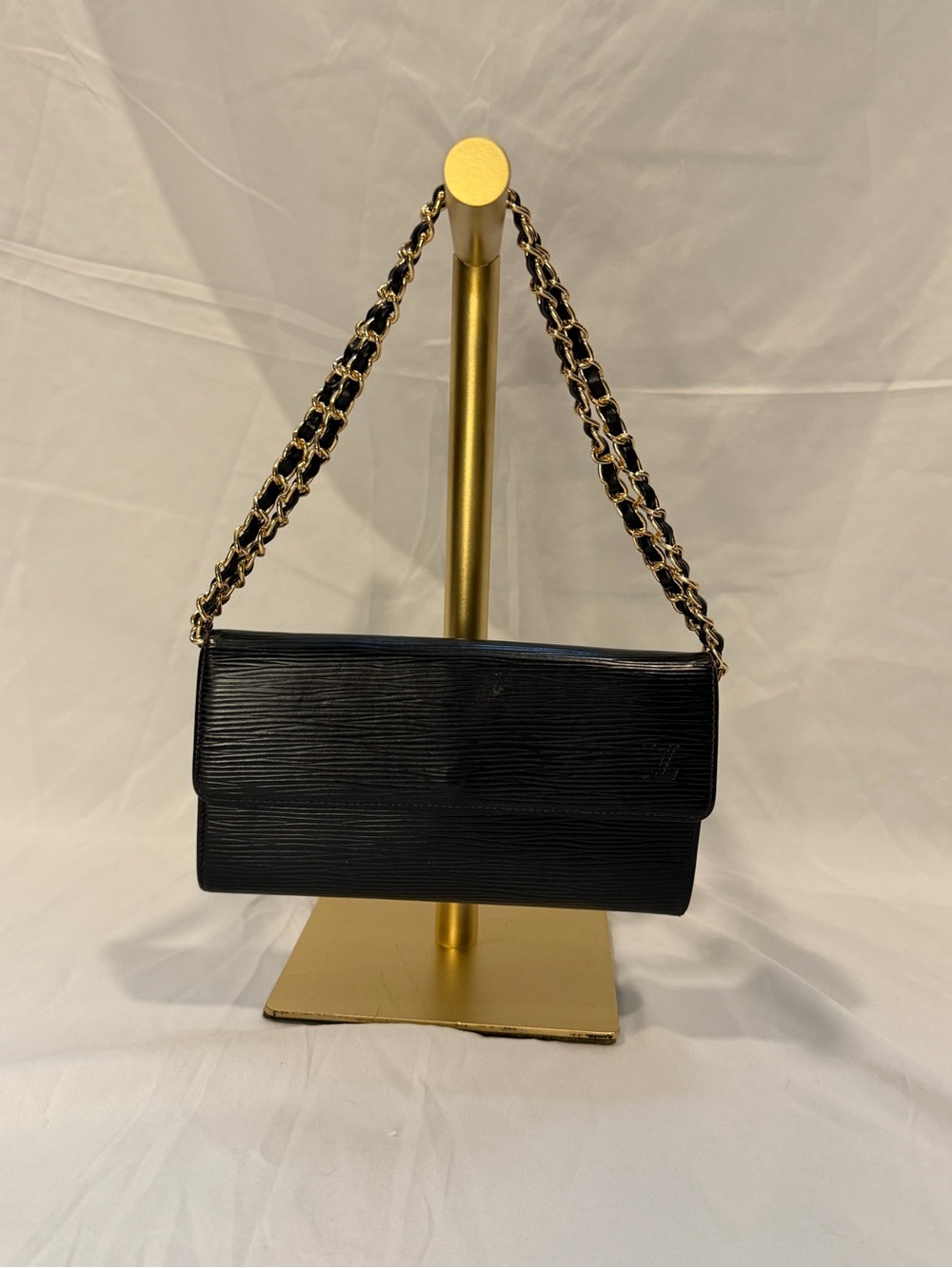 Louis Vuitton Black Epi Leather Chain Shoulder Bag with Gold Chain